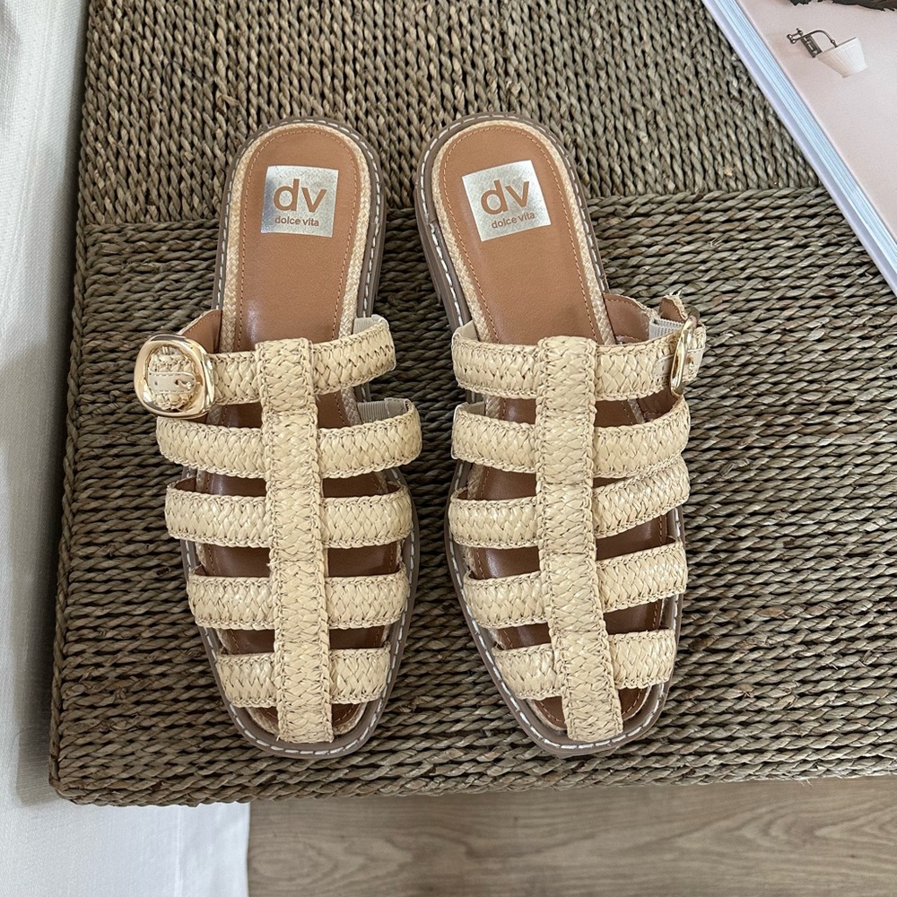 Dolce Vita Raffia Buckle Mules Sz 7.5